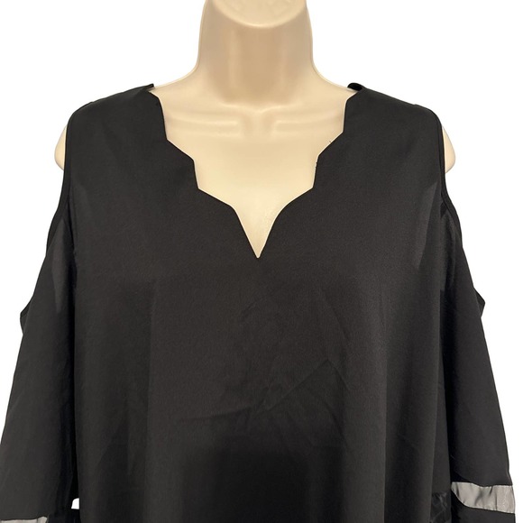Black Silky Cold Shoulder A Line 3/4 Sleeve Dress NWT Size XXL - Picture 2 of 7